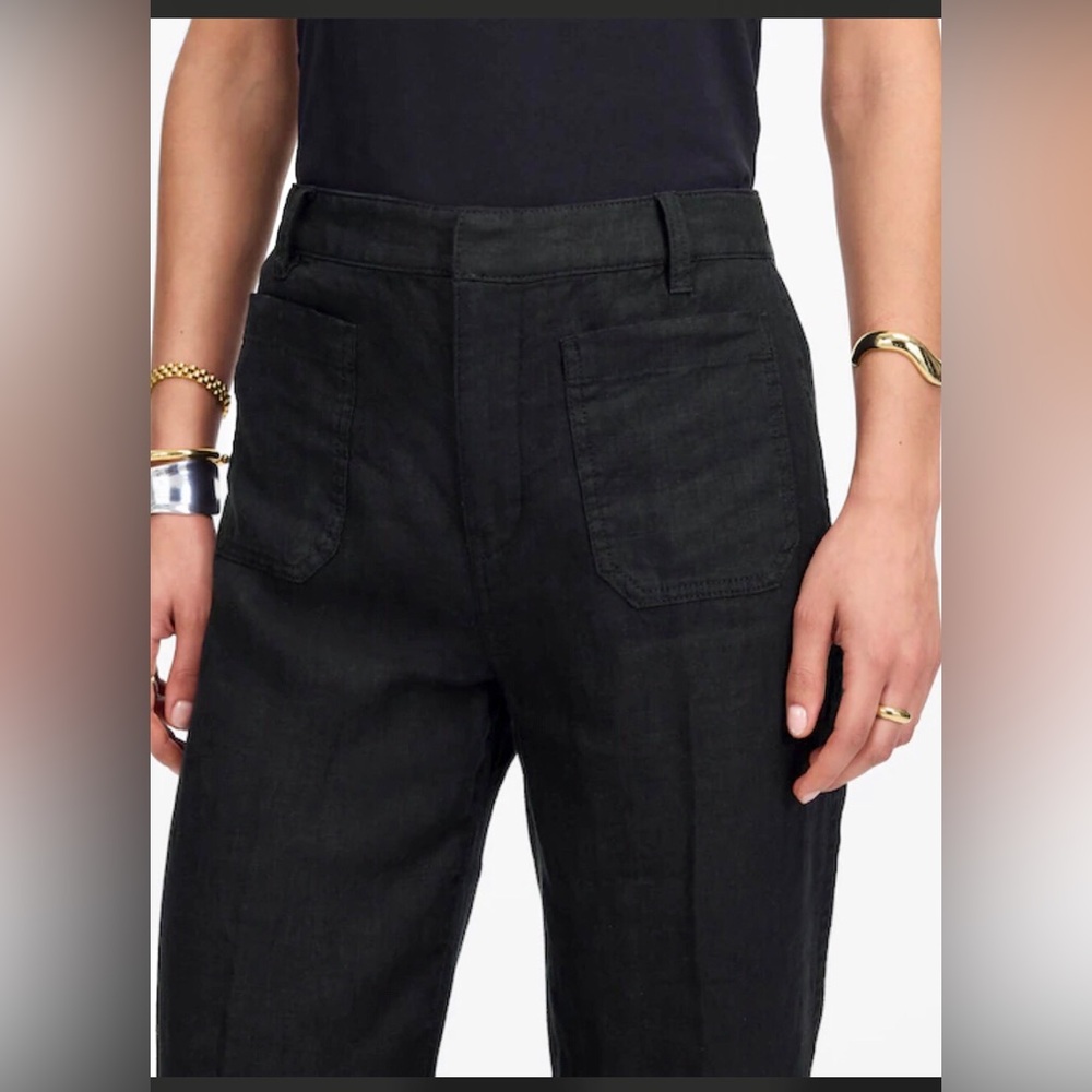 Madewell Black 100%‎ Linen Patch Pocket Flare Pants size Petite 8 brand new